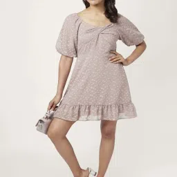 Honey by Pantaloons Grey Self Pattern A-Line Dress image 4