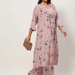 showoffff SHOWOFF Lavender Georgette Floral Print Jumpsuit With Overcoat image 4