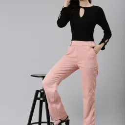 showoffff SHOWOFF Peach Straight Fit Mid Rise Trousers image 4