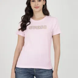 Guess Pink Cotton Printed T-Shirt image 1