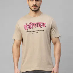 Royal Enfield STEADY SOUL FREE SPIRIT Light Khaki Regular Fit Printed Crew T-Shirt image 1