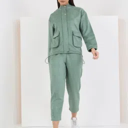 Sweet Dreams Green Fleece Solid Full Sleeves Jacket and Pyjama image 1