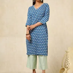 Soch Blue Rayon Printed Kurta image 1
