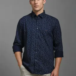 Louis Philippe Navy Cotton Slim Fit Printed Shirt image 1
