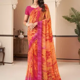 Saree Mall Orange & Pink Printed Saree With Unstitched Blouse image 1