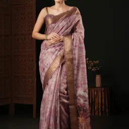 Saree Mall Purple Printed Saree With Unstitched Blouse image 1
