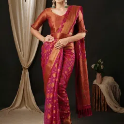 Saree Mall Pink Woven Saree With Unstitched Blouse image 1