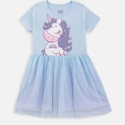 Nap Chief Girls Blue Cotton Blend Graphic Dress image 1