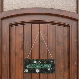 eCraftIndia Wooden Floral Look Multicolor 'Welcome' Decorative Wall Hanging with Chain image 4