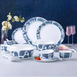Larah by Borosil White Opalware Floral Dinner Set image 1
