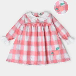 MiArcus Kids Pink & White Checks Full Sleeves Dress image 1