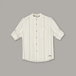 Fame Forever by Lifestyle Boys Off White Cotton Stripes Shirt image 1