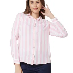 Spykar Pink & White Striped Shirt image 1