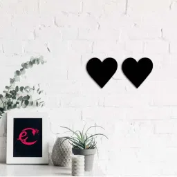 eCraftIndia Set of 2 'Hearts' Black Engineered Wood Wall Art Cutout, Ready to Hang Home Decor image 1
