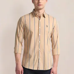 U.S. Polo Assn. Brown Cotton Regular Fit Striped Shirt-picture-33