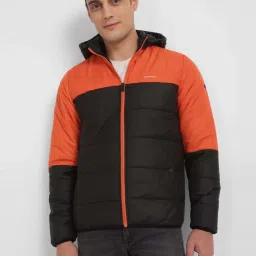 Allen Solly Black & Orange Regular Fit Colour Block Hooded Jacket image 1