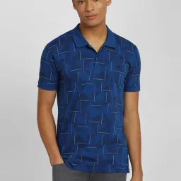 Allen Solly Blue Cotton Regular Fit Printed Polo T-Shirt image 1