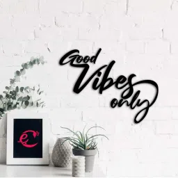 eCraftIndia 'Good Vibes Only' Black Engineered Wood Wall Art Cutout, Ready to Hang Home Decor image 1