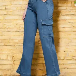 Miss Chase Blue Wide Leg High Rise Clean Look Regular Stretchable Denim Jeans image 1