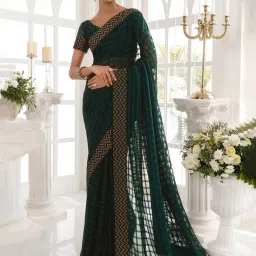 Soch Green Chequered Saree With Unstitched Blouse image 1