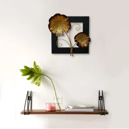 eCraftIndia Golden Iron Leaves with Wooden Frame Handcrafted Wall Hanging image 2