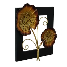 eCraftIndia Golden Iron Leaves with Wooden Frame Handcrafted Wall Hanging image 5