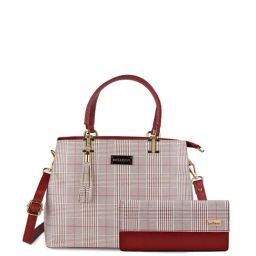 Bellissa Maroon Checks Medium Handbag with Wallet Combo-picture-6