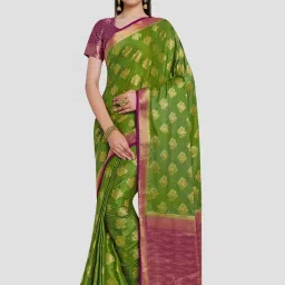Mimosa Green Woven Mysore Silk Saree With Unstitched Blouse image 1
