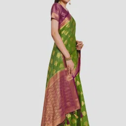 Mimosa Green Woven Mysore Silk Saree With Unstitched Blouse image 3