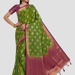 Mimosa Green Woven Mysore Silk Saree With Unstitched Blouse image 4