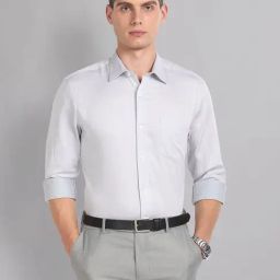 AD by Arvind Grey Slim Fit Self Design Shirt-picture-3