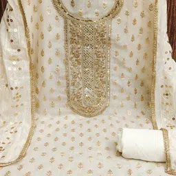 BlissFlair Floral Woven Design Sequinned Chanderi Cotton Unstitched Dress Material image 2