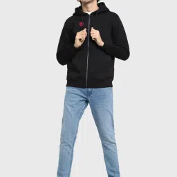 Bewakoof Black Regular Fit Printed Hooded Sweatshirt image 5