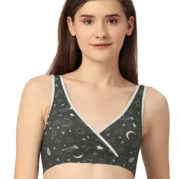Soie Dark Olive Printed Medium Coverage Lounge Bra With Removable Cups-picture-39
