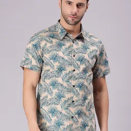 HERE&NOW Men Comfort Spread Collar Floral Printed Cotton Casual Shirt-picture-38