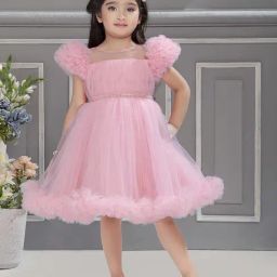 Ministitch Girls Baby Pink Flared Fit Party Dress-picture-7