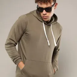 Campus Sutra Olive Green Cotton Regular Fit Hooded Sweatshirt-image-67