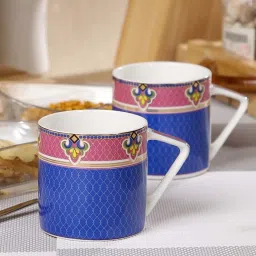 Clay Craft Mayura Blue & Pink Ceramic Milk Mug (0.2 L) - Set of 6 image 1
