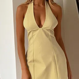 Outzidr Solid Halter Neck A-Line Mini Dress-image-86