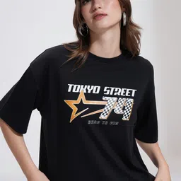 street by tokyo talkies Tokyo Talkies Women Printed Drop Shoulder Oversized T-Shirt image 3