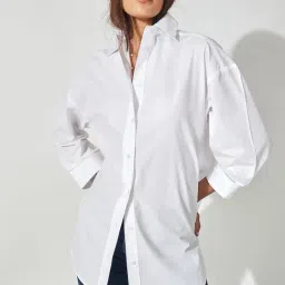 The Label Life White Poplin Oversized Shirt-image-4
