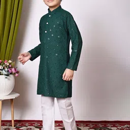 AHLAN APPARELS Boys Ethnic Motifs Embroidered Sequinned Kurta with Pyjamas image 2