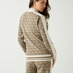 Guess Brown Jacquard High Neck Long Sleeves Zip Through Sweatshirt image 2