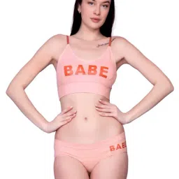 Spiaty Light Pink Elastane Printed Lingerie Set-image-7