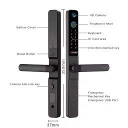 GOLENS Luxury Digital Door Lock with Long Handle Biometric Black, X54 image 4