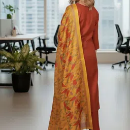 AADVIKA Ethnic Motifs V-Neck Straight Kurta With Trousers & Dupatta image 2