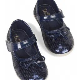 Lil Lollipop Bow Applique Detailed Sequins Embellished Mary Jane Ballerinas With Velcro Closure - Navy Blue-picture-38