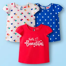Babyhug 100% Cotton Knit Half Sleeves T-Shirts with Heart & Polka Dot Print Pack of 3 - Navy Blue Red & White-picture-12