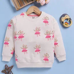 TOONYPORT Cotton Blend Knit Full Sleeves Teddy Bear Printed Light Winter Sweatshirt - Cream-picture-17