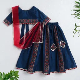 The Magic Wand Woven Solid Printedthree Fourth Sleeeves Choli And Lehenga Set With Dupatta- Teal Blue-picture-16